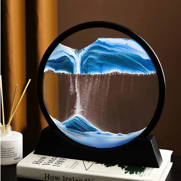 Moving Sand Art Sandscape Painting – Sand Clock – Hourglass Sand Timer – 3d Moving Sand Mountain With Metal Stand – Showpiece – Home Decoration