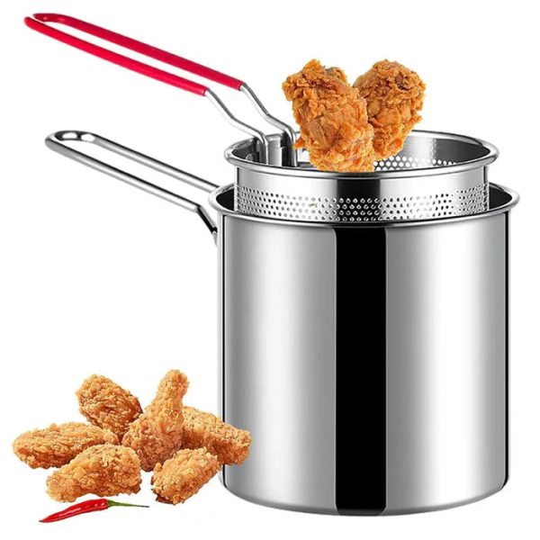 Stainless Steel Deep Fryer Pot With Strainer – Heavy-duty Frying Pan For Kitchen Use – 1200ml Oil Capacity