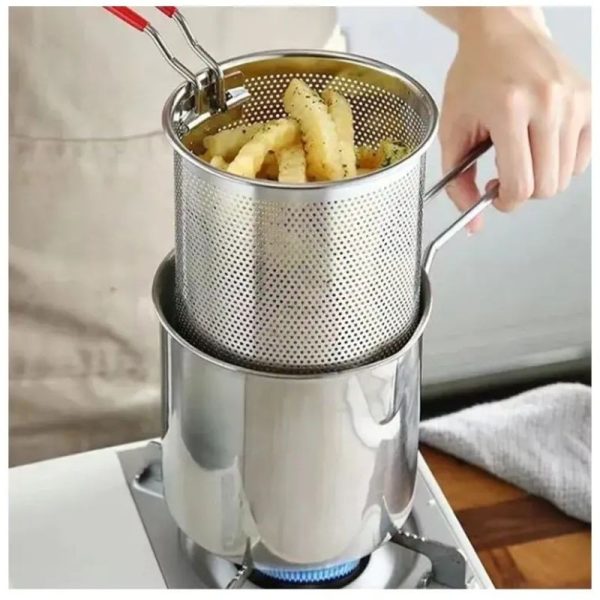 Stainless Steel Deep Fryer Pot With Strainer – Heavy-duty Frying Pan For Kitchen Use – 1200ml Oil Capacity