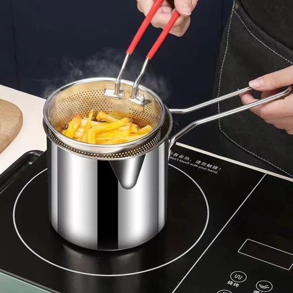 Stainless Steel Deep Fryer Pot With Strainer – Heavy-duty Frying Pan For Kitchen Use – 1200ml Oil Capacity