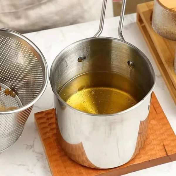Stainless Steel Deep Fryer Pot With Strainer – Heavy-duty Frying Pan For Kitchen Use – 1200ml Oil Capacity