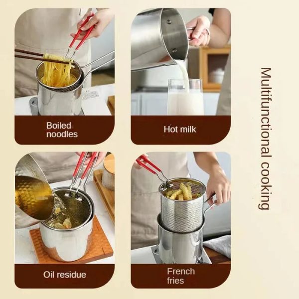 Stainless Steel Deep Fryer Pot With Strainer – Heavy-duty Frying Pan For Kitchen Use – 1200ml Oil Capacity